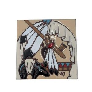Earthtones Bear‎ Fetish Ceramic Art Tile 6x6 Hand Glazed Tucson AZ 1999 VKT